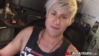 Blonde emo jock gets his big cock jerked in interview