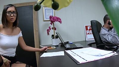 Hot small tits Asian teen got new job and fucked herself in the office