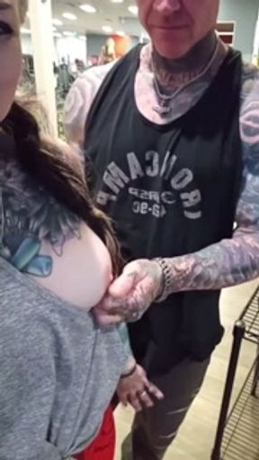 Naughty Wife's Tits Out at the Gym