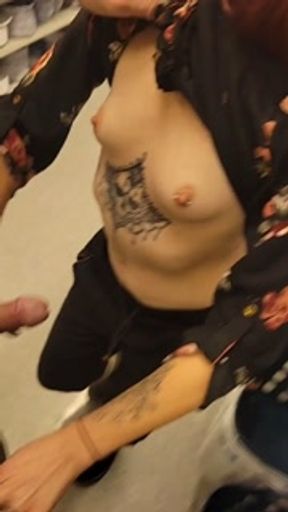 Public Amateur Flashing &amp; Suck Stranger in the Supermarket