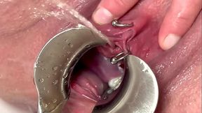 Strong Stream PEE from my spread out Pussy by Speculum