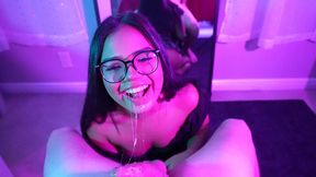 nerdy cosplay teen summer gives blowjob in glasses