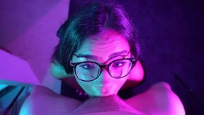 nerdy cosplay teen summer gives blowjob in glasses