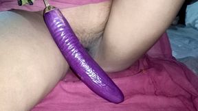 Indian housewife craves for some fiery passion on Brinjal, her trusted sex toy.