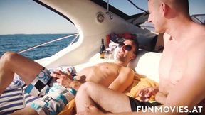 Chesty Gina taking two dicks outdoors