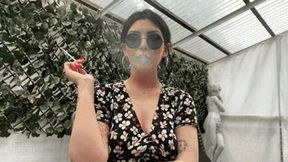 Casual smoking and human ashtray POV with Mistress Glamorous