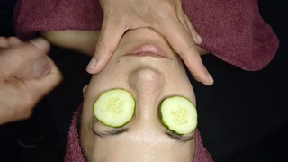 gentle facial massage with semen cream on the face