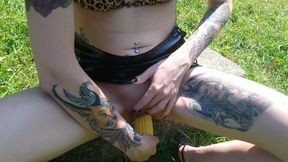 Shameless Lucy Ravenblood Fucking Pussy With Corn In Public