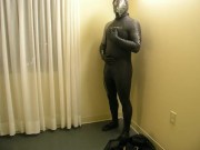 Completing the transformation as I change into orca predator wetsuit