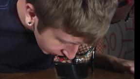 ”Ebony domina pegging her sissy slave”