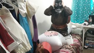 vinyl Inflatable tail Chocolate-Colored Fox Sissy Maid Gasmask Breathplay Cushion Fucky-Fucky