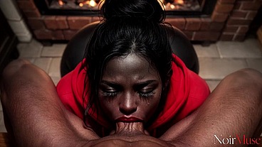 Slim Thick Jet-Black Ebony in Red Hoodie[AI]