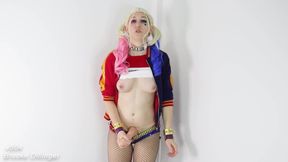 Futa Harley Quinn strokes her cock