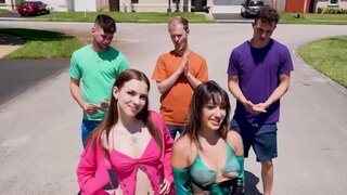 Short girls are taking on three men with big dicks