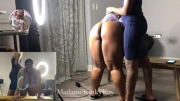 MadameKinkyKay disciplines and spanks thick bbw strips from tights to lingerie