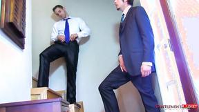 GentlemensCloset: Silky Handjob Leaves Clint Moaning Prick Spurting Across Levis