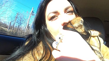 Cheating wife goes fur-coat shopping with her husband's friend. She will suck his cock out-door 221