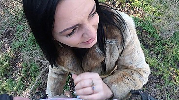 Cheating wife goes fur-coat shopping with her husband's friend. She will suck his cock out-door 221