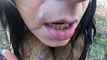 Cheating wife goes fur-coat shopping with her husband's friend. She will suck his cock out-door 221