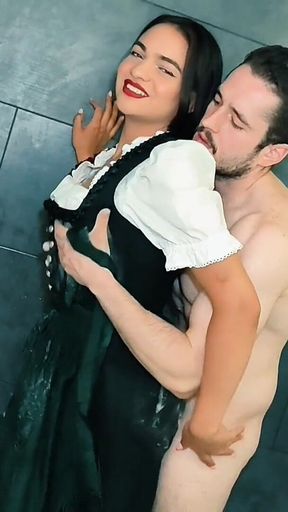 Ruined Foamy Dirndl Wet and Messy in the Shower
