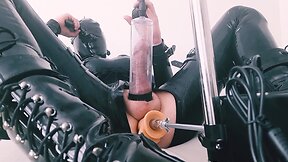 Latex bodysuit, anal fucking machine, anal spread, ping pong, pecker pump