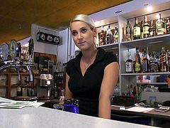 Hot and beautiful barmaid gets paid and laid in public