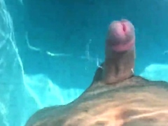 Hands free cumshot swimming pool