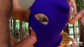 Mancy Blond's upskirt facial & blowjob with a big cock