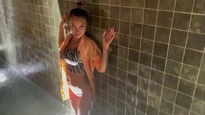 Monika Fox Is Walking Near The Water Wall!