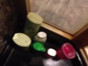 A little piss play! Pissing on bottles
