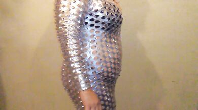 Shiny Catsuit Belly Inflation w/ Aquarium Pump