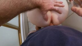 helping stepson to get a sperm sample with my ass and pussy