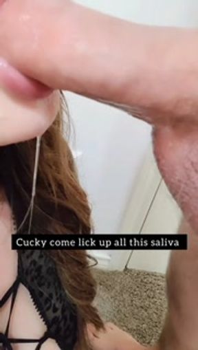 Cuckold come lick up the blowjob saliva
