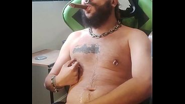 SmokerOtter smokes cigars and stroke his pierced cock for your pleasure
