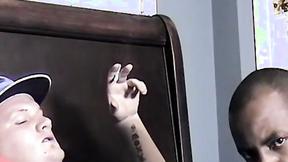 ”Ebony guy sucks a big white shaft till it cums”