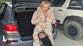 Horny Wife Masturbates in a Car Trunk