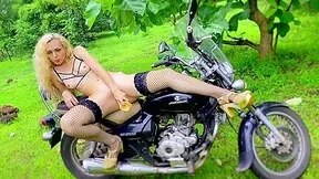 Black Motorcycle And White Girl Public Masturbation