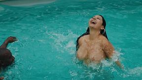Latina MILF fucks a black dude and swims with him in the pool after