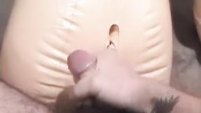 Glasses jock jerking off solo before pounding a sex doll