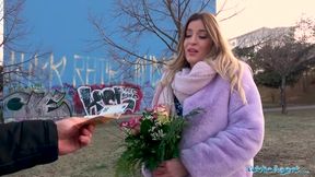 Hot blonde milf with big boobs fucked for money