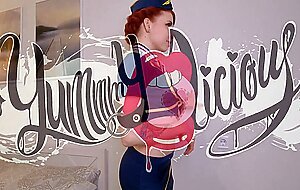 Yummmylicious, first class stewardess takes triple anal creampie after a long flight