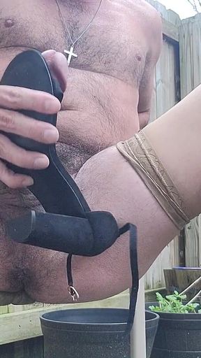 Outside with Nylons and High Heels Cumming Hard