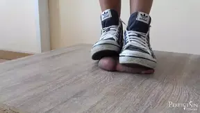 Submissive boy's fragile toes crushed by dominant German girl