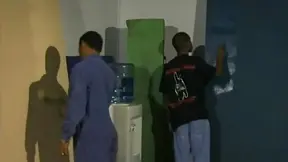 Two Black guys paint a wall and then fuck on a floor
