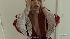 Step Mom with Huge Tits Shares the Bed with Step Son in Heart Peignoir and Gets Cum on Her Massive Ass After Spoon Sex
