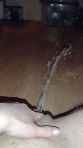 A long, relaxing pee on the floor