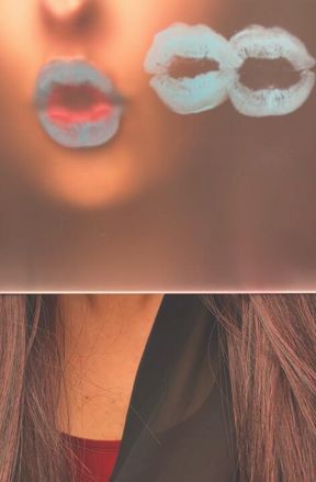Light blue lipstick. Kisses on plexiglass. 🩵