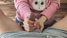 Edging handjob from cute teen stepsister