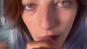 POV : I make you a slow blowjob and deepthroat , very closeup