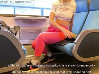 EAGER wench teen gets bawdy on the teach and gives me a oral-job among the passengers - SUB ITA&ENG